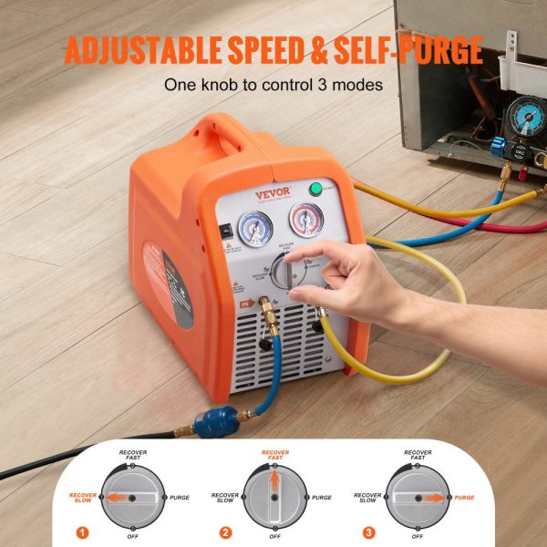 1 HP Dual Cylinder Refrigerant Recovery System with High Pressure Protection, 120V 60Hz - Image 6