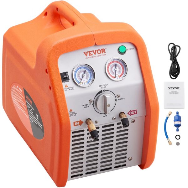 1 HP Dual Cylinder Refrigerant Recovery System with High Pressure Protection, 120V 60Hz
