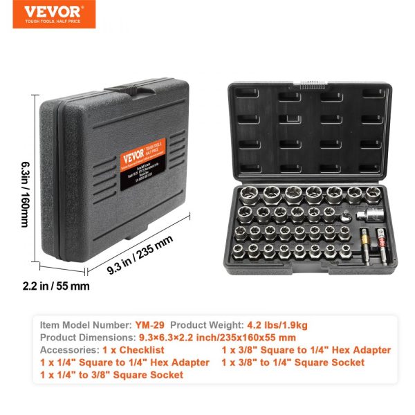 29 Piece Bolt and Nut Remover Set 6mm-10mm 13/32 to 3/4 CR-MO Steel Extraction Socket Set with Storage Case - Image 7