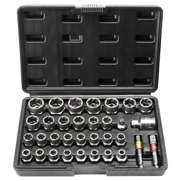 29 Piece Bolt and Nut Remover Set 6mm-10mm 13/32 to 3/4 CR-MO Steel Extraction Socket Set with Storage Case