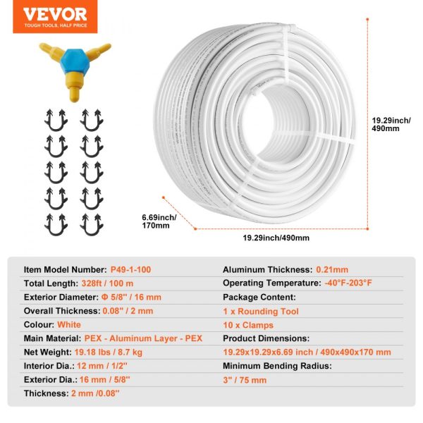 PEX-AL-PEX Tube 328ft 5/8'' Diameter Aluminum-Plastic Pipe Oxygen Barrier Radiant Floor Heating 0.08'' Thick Inner Aluminum Layer - Image 7