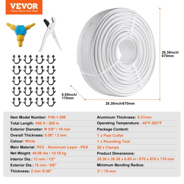 5/8 Diameter PEX-AL-PEX Composite Tube for Radiant Floor Heating - 656ft Oxygen Barrier PEX Plumbing Pipe with 0.08 Aluminum Layer - Image 7
