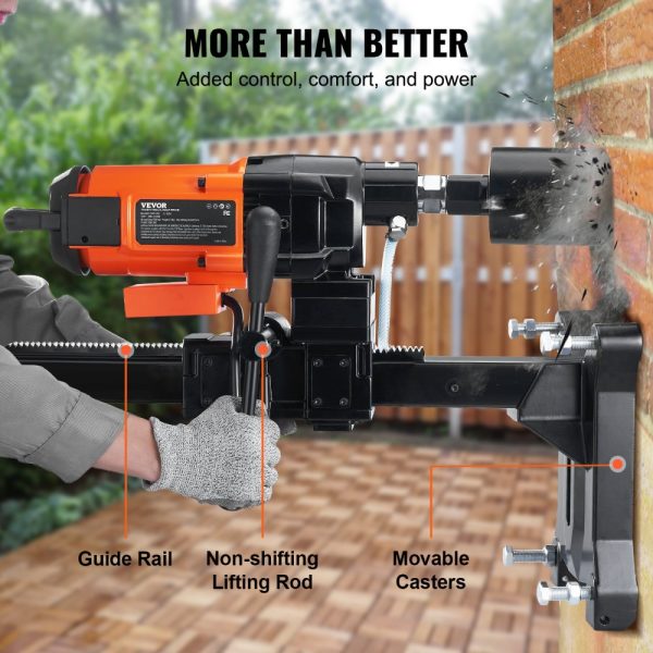 Diamond Core Drill Machine 10in Wet Concrete Core Drilling Rig Stand Wheels 750RPM 1-14 Thread Lifting Handle 10in Diameter for Concrete Brick Stone 2500W - Image 6
