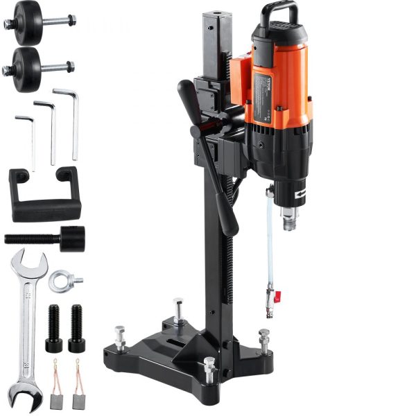 Diamond Core Drill Machine 10in Wet Concrete Core Drilling Rig Stand Wheels 750RPM 1-14 Thread Lifting Handle 10in Diameter for Concrete Brick Stone 2500W