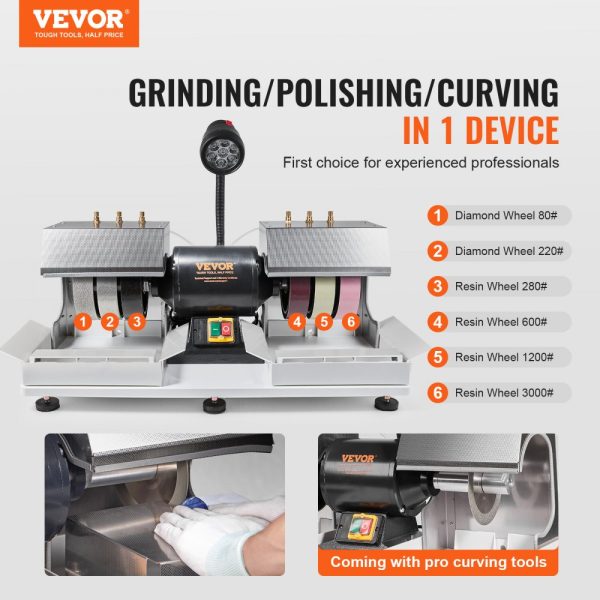 6 1/4HP 1800rpm Cabbing Machine for Gemstones and Jade Rock Polishing with Lamp and Water Pump, Gem Faceting Grinder for Cabochon Creation - Image 4