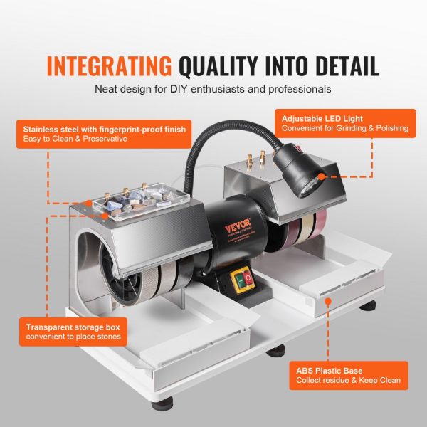 6 1/4HP 1800rpm Cabbing Machine for Gemstones and Jade Rock Polishing with Lamp and Water Pump, Gem Faceting Grinder for Cabochon Creation - Image 6