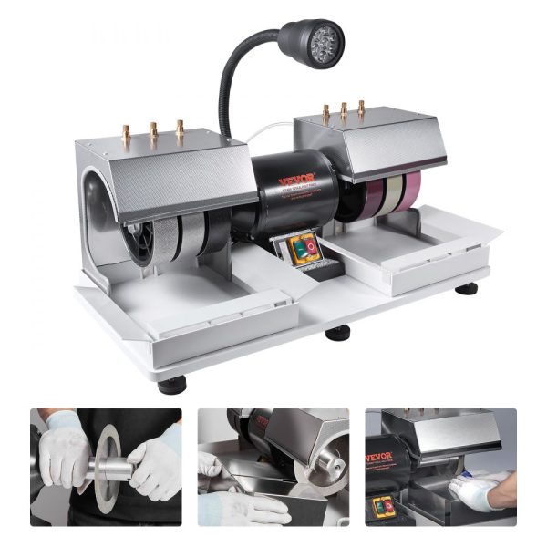6 1/4HP 1800rpm Cabbing Machine for Gemstones and Jade Rock Polishing with Lamp and Water Pump, Gem Faceting Grinder for Cabochon Creation