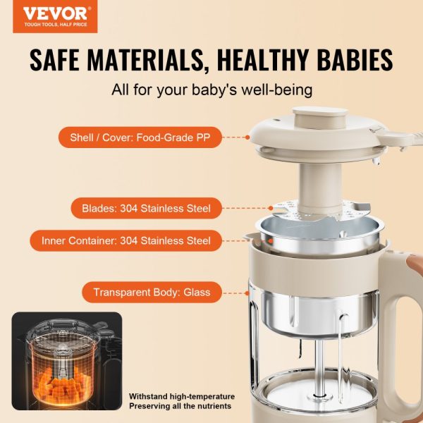 Baby Food Maker 500W Electric Baby Food Processor with 300ml Glass Bowl SUS304 Stainless Steel 4-Blade Grinder Steamer for Food Fruit Vegetable Meat - Image 2