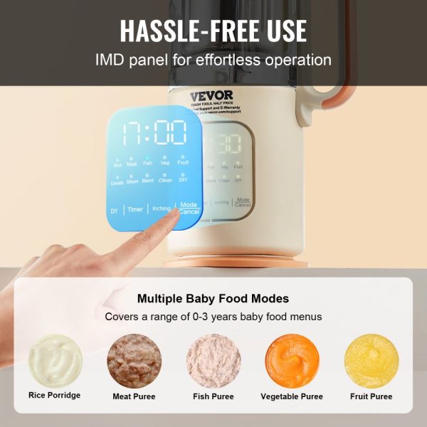 Baby Food Maker 500W Electric Baby Food Processor with 300ml Glass Bowl SUS304 Stainless Steel 4-Blade Grinder Steamer for Food Fruit Vegetable Meat - Image 3