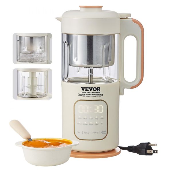 Baby Food Maker 500W Electric Baby Food Processor with 300ml Glass Bowl SUS304 Stainless Steel 4-Blade Grinder Steamer for Food Fruit Vegetable Meat