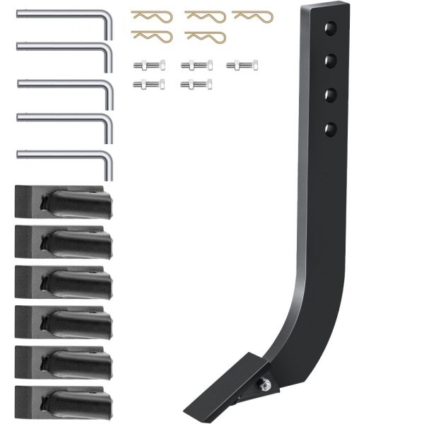 18 Inch Box Blade Shank with Removable Teeth and Pins, Adjustable 4 Hole Scraper Shank for Plowing and Digging, 5 Piece Set