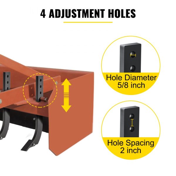 18 Inch Box Blade Shank with Removable Teeth and Pins, Adjustable 4 Hole Scraper Shank for Plowing and Digging, 5 Piece Set - Image 3