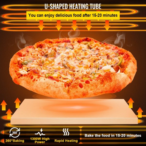 Commercial Countertop Pizza Oven 14 Inch Single Deck 1300W 110V Stainless Steel Electric with Stone Deck and Shelf Multipurpose Indoor for Restaurant Home - Image 3