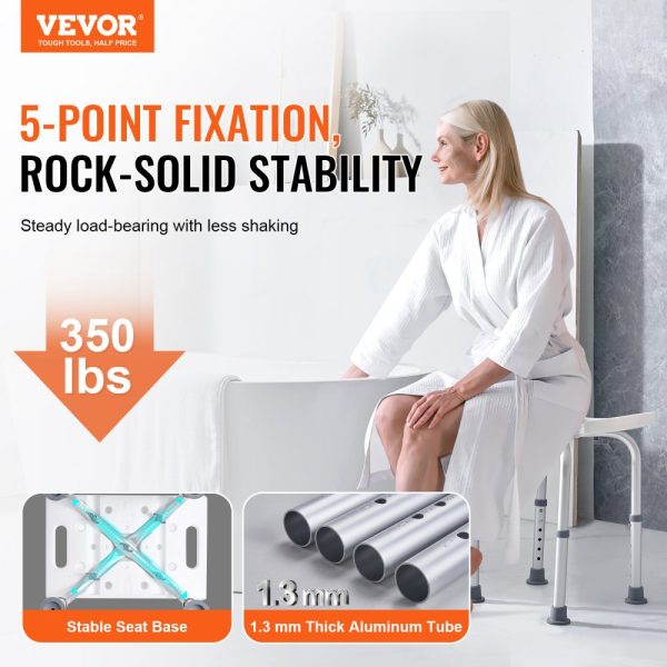 Adjustable Height Shower Chair with Built-in Handles Non-Slip Bathtub Seat for Elderly and Disability Support 158.8kg Capacity - Image 2