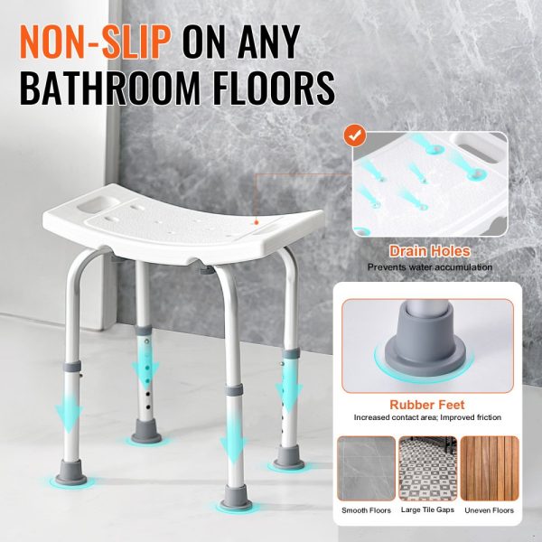 Adjustable Height Shower Chair with Built-in Handles Non-Slip Bathtub Seat for Elderly and Disability Support 158.8kg Capacity - Image 3