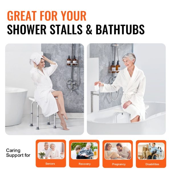 Adjustable Height Shower Chair with Built-in Handles Non-Slip Bathtub Seat for Elderly and Disability Support 158.8kg Capacity - Image 5