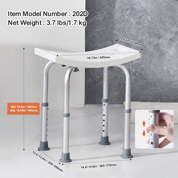 Adjustable Height Shower Chair with Built-in Handles Non-Slip Bathtub Seat for Elderly and Disability Support 158.8kg Capacity - Image 6