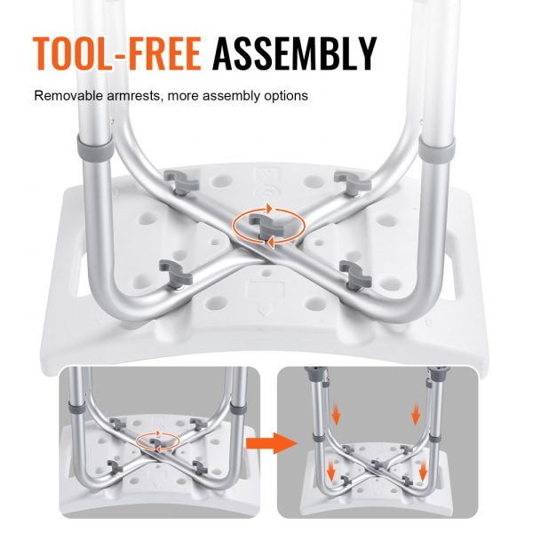Adjustable Height Shower Chair with Built-in Handles Non-Slip Bathtub Seat for Elderly and Disability Support 158.8kg Capacity - Image 7