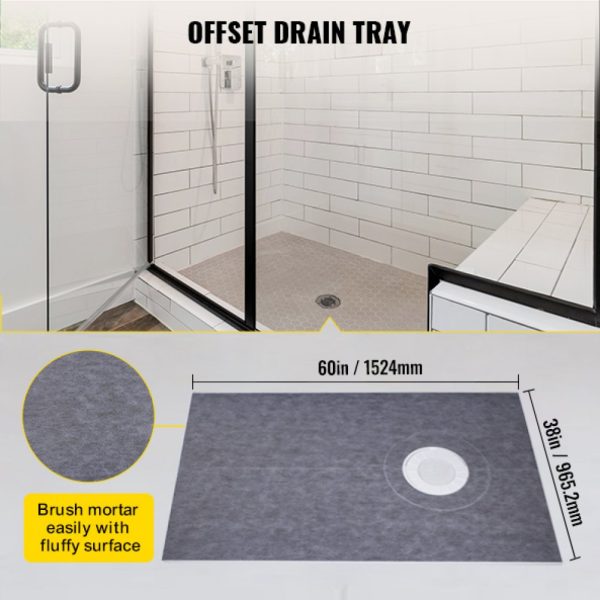 Shower Curb Kit 38x60 Watertight ABS Flange Stainless Steel Grate 4 Cuttable Curbs Trowel Pan Slope Sticks - Image 2