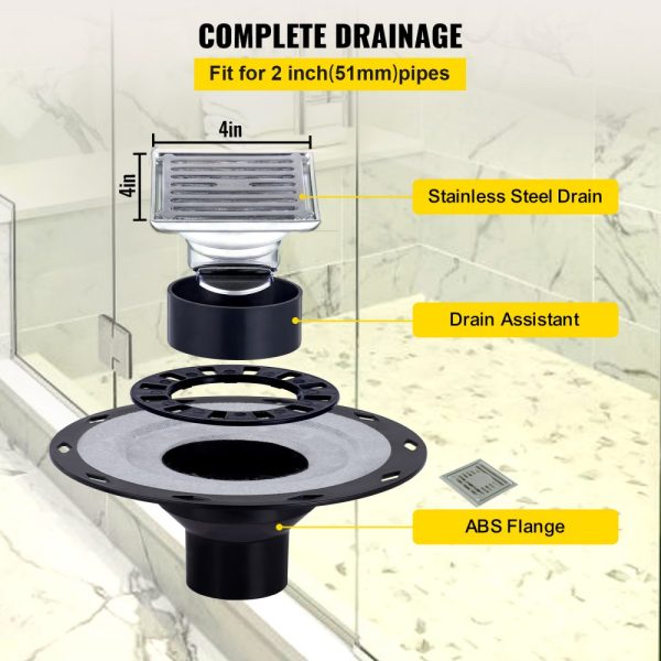 Shower Curb Kit 38x60 Watertight ABS Flange Stainless Steel Grate 4 Cuttable Curbs Trowel Pan Slope Sticks - Image 3