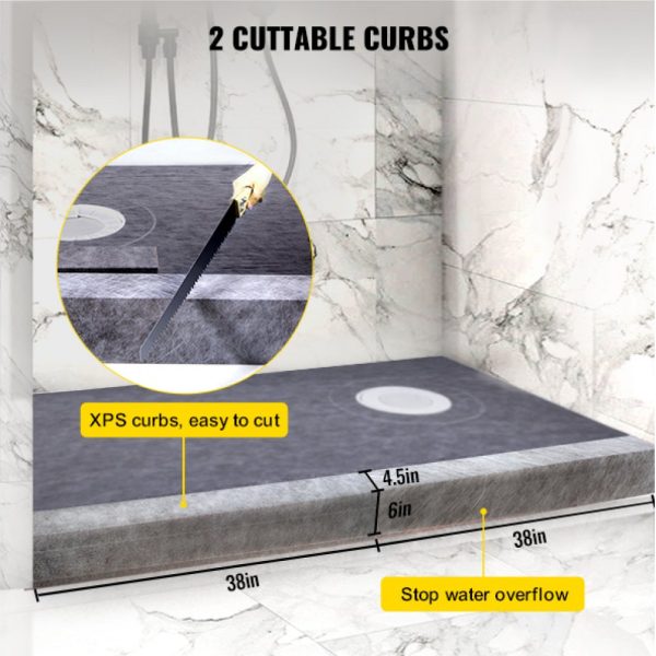 Shower Curb Kit 38x60 Watertight ABS Flange Stainless Steel Grate 4 Cuttable Curbs Trowel Pan Slope Sticks - Image 4