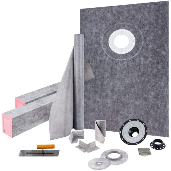 Shower Curb Kit 38x60 Watertight ABS Flange Stainless Steel Grate 4 Cuttable Curbs Trowel Pan Slope Sticks