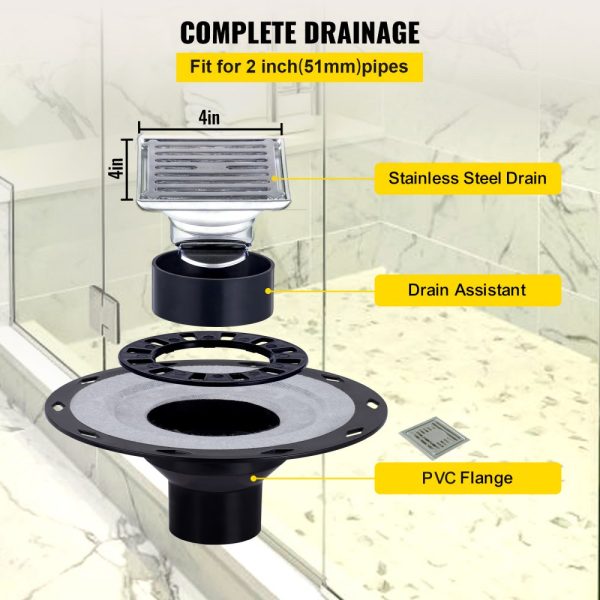 Shower Curb Kit 38x60 Watertight Overlay with 4-Inch PVC Flange Stainless Steel Grate 2 Cuttable Curbs Trowel and Slope Sticks for Bathroom - Image 3