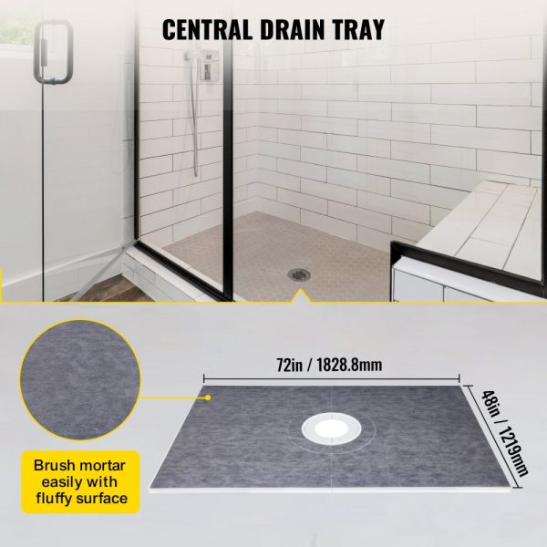48x72 Inch Watertight Shower Curb Kit with 4 ABS Flange & Stainless Steel Grate, Includes 2 Cuttable Curbs, Trowel, and Pan Slope Sticks for Bathroom Use - Image 2