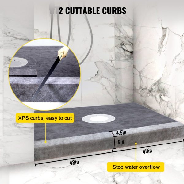 48x72 Inch Watertight Shower Curb Kit with 4 ABS Flange & Stainless Steel Grate, Includes 2 Cuttable Curbs, Trowel, and Pan Slope Sticks for Bathroom Use - Image 4