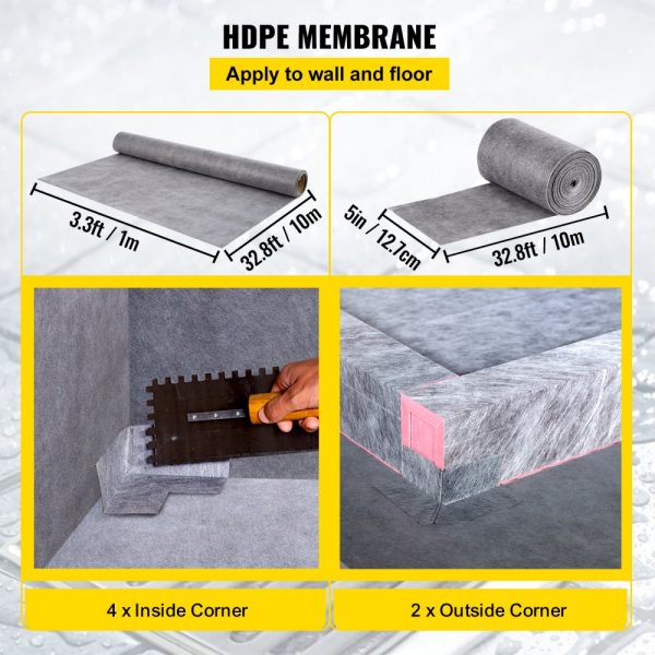 48x72 Inch Watertight Shower Curb Kit with 4 ABS Flange & Stainless Steel Grate, Includes 2 Cuttable Curbs, Trowel, and Pan Slope Sticks for Bathroom Use - Image 5