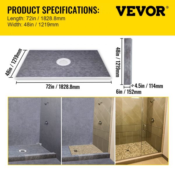 48x72 Inch Watertight Shower Curb Kit with 4 ABS Flange & Stainless Steel Grate, Includes 2 Cuttable Curbs, Trowel, and Pan Slope Sticks for Bathroom Use - Image 7