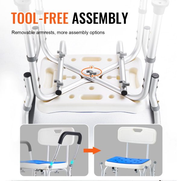 400lbs Shower Chair Bath Stool Seat Height Adjustable for Bathtub Shower - Image 7