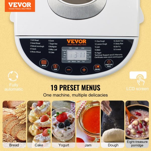 Electric Bread Maker - 19-in-1 2LB Dough Mixer & Baker with Gluten-Free Setting & Whole Wheat Options, Digital Programmable, 3 Loaf Sizes, 3 Crust Colors - Image 2