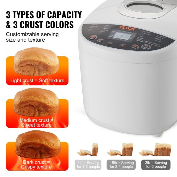 Electric Bread Maker - 19-in-1 2LB Dough Mixer & Baker with Gluten-Free Setting & Whole Wheat Options, Digital Programmable, 3 Loaf Sizes, 3 Crust Colors - Image 3