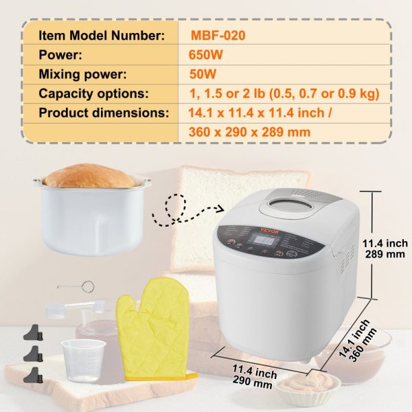 Electric Bread Maker - 19-in-1 2LB Dough Mixer & Baker with Gluten-Free Setting & Whole Wheat Options, Digital Programmable, 3 Loaf Sizes, 3 Crust Colors - Image 7