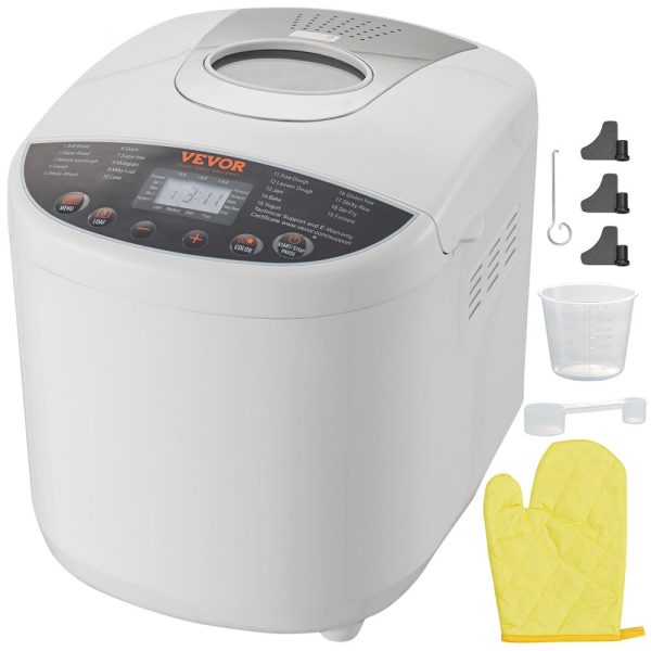 Electric Bread Maker - 19-in-1 2LB Dough Mixer & Baker with Gluten-Free Setting & Whole Wheat Options, Digital Programmable, 3 Loaf Sizes, 3 Crust Colors