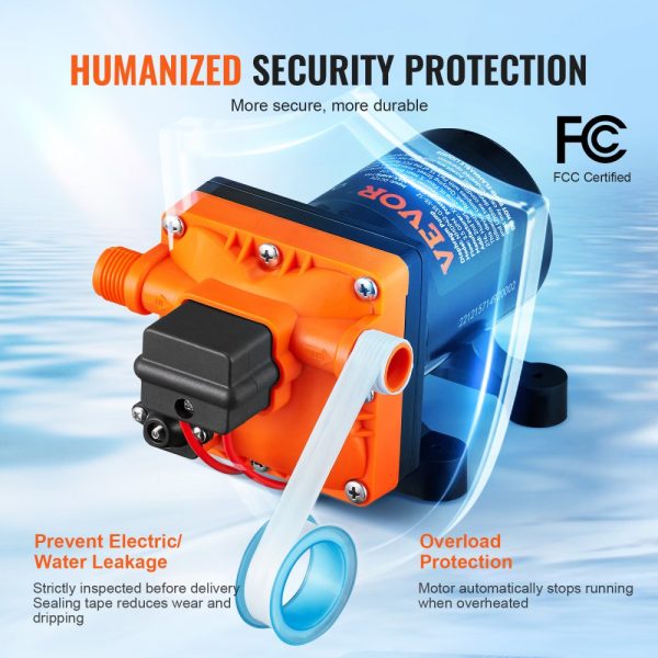12V DC Water Diaphragm Pump 3.5 GPM Flow 55 PSI Adjustable 40-80 PSI 1/2 MNPT Self-Priming Pressure Switch for RV Camper Marine Boat Lawn FCC Certified - Image 4
