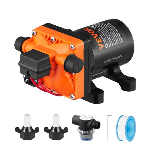 12V DC Water Diaphragm Pump 3.5 GPM Flow 55 PSI Adjustable 40-80 PSI 1/2 MNPT Self-Priming Pressure Switch for RV Camper Marine Boat Lawn FCC Certified