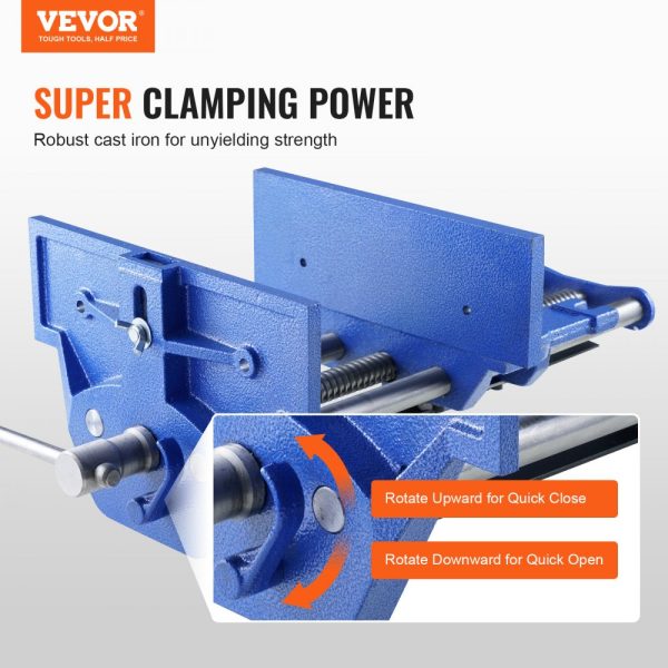 13 Inch Woodworking Bench Vise Heavy Duty Cast Iron Construction 10.6 Inch Jaw Width Quick Release Lever for Workbench Tool for Woodworking Cutting & Drilling - Image 2