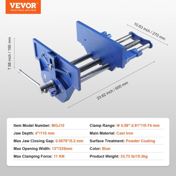 13 Inch Woodworking Bench Vise Heavy Duty Cast Iron Construction 10.6 Inch Jaw Width Quick Release Lever for Workbench Tool for Woodworking Cutting & Drilling - Image 7