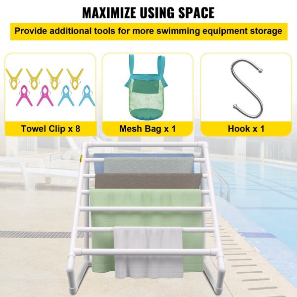 8 Bar Poolside Towel Rack with PVC Triangle Design, White, Outdoor Storage for Beach & Pool - Image 5