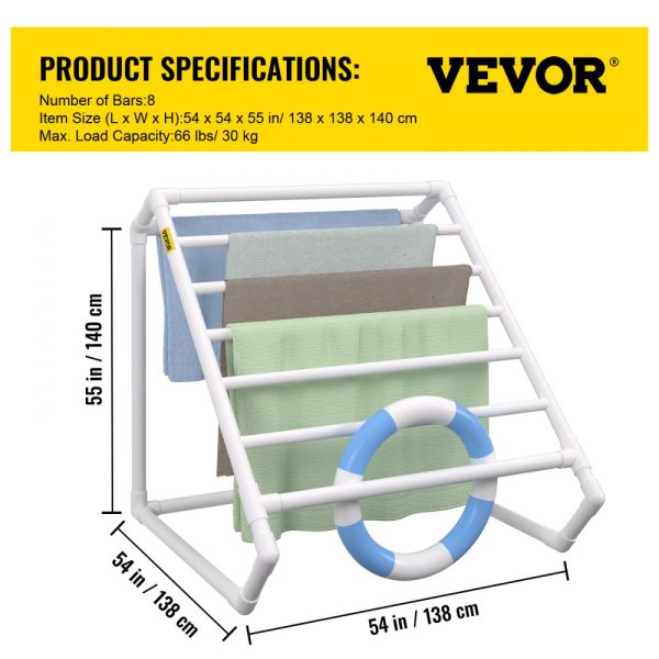 8 Bar Poolside Towel Rack with PVC Triangle Design, White, Outdoor Storage for Beach & Pool - Image 7