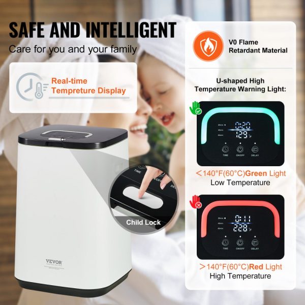 Towel Warmer 20L with 24h Delay Timer, 20/40/60 Mins Auto Shut Off, Child Lock, LED Screen, and U-Shaped Light for Bathroom, Spa, and Bedroom - Image 6
