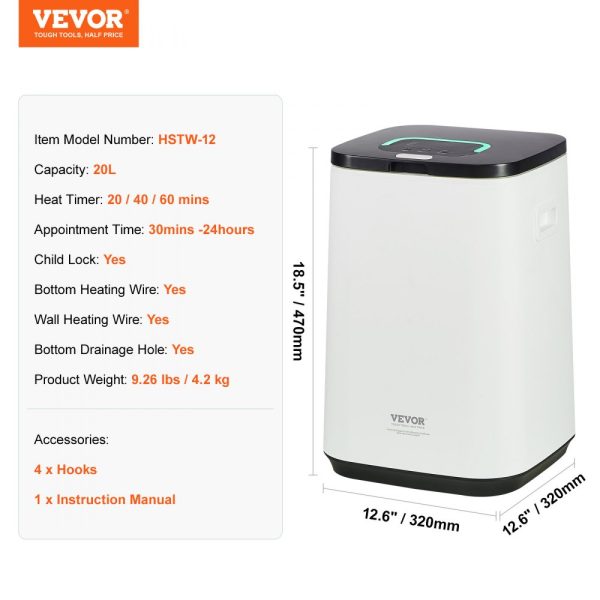 Towel Warmer 20L with 24h Delay Timer, 20/40/60 Mins Auto Shut Off, Child Lock, LED Screen, and U-Shaped Light for Bathroom, Spa, and Bedroom - Image 7