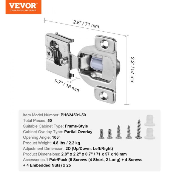 Cabinet Door Hinges 50 Packs Partial Overlay Soft Close for Framed Type - Image 7
