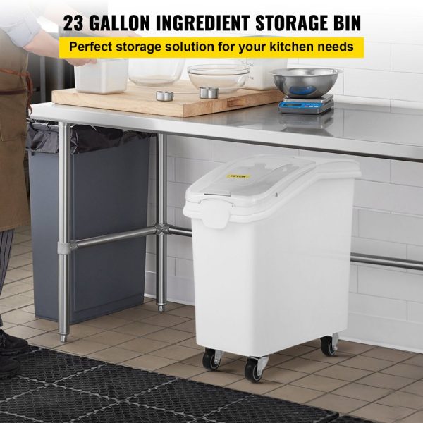 27 Gallon / 500 Cup Ingredient Storage Bin with Scoop Sliding Lid Commercial Use White - Image 2