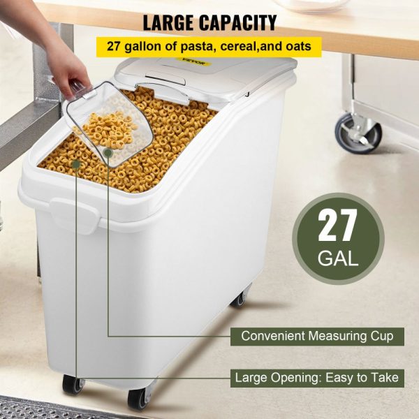 27 Gallon / 500 Cup Ingredient Storage Bin with Scoop Sliding Lid Commercial Use White - Image 3