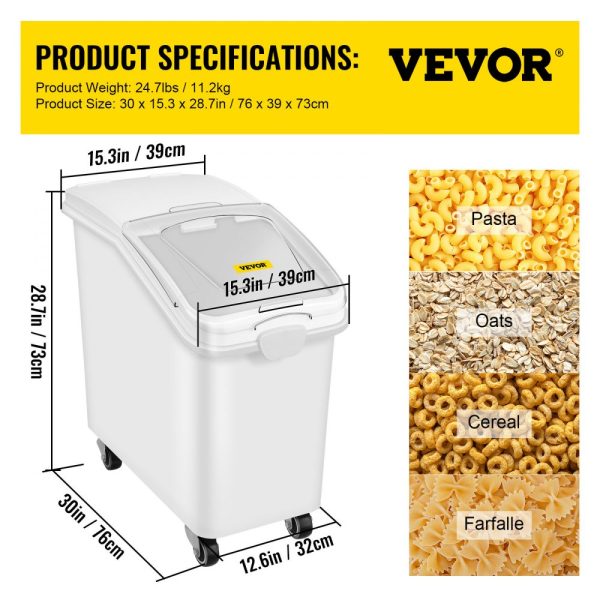 27 Gallon / 500 Cup Ingredient Storage Bin with Scoop Sliding Lid Commercial Use White - Image 7