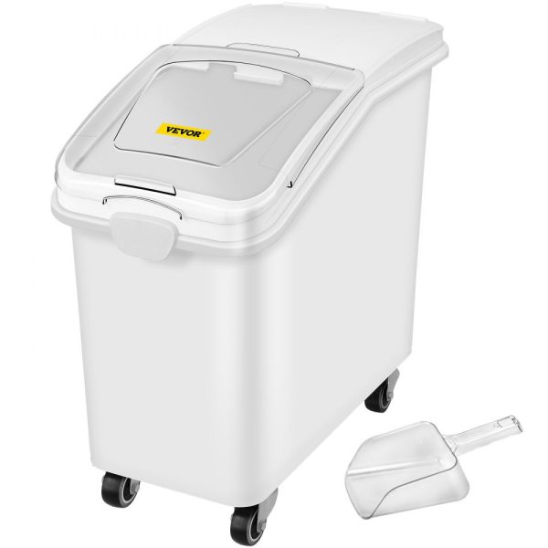 27 Gallon / 500 Cup Ingredient Storage Bin with Scoop Sliding Lid Commercial Use White