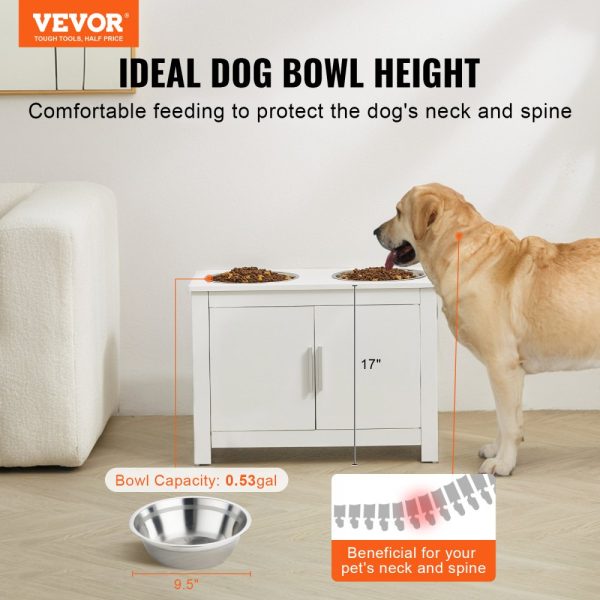 Pet Feeding Station w/ 2 Elevated Dog Bowls Dog Food & Toy Storage Cabinet - Image 2